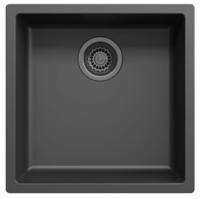 Zwarte spoelbak 40x40cm onderbouw opbouw en vlakbouw met gun metal plug 1208968035